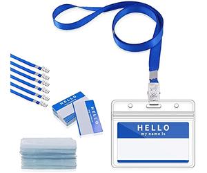 Gimars 30 Pcs Porte Badge Bleu Horizontal 10x8cm en PVC Transparent avec Lanière 45cm et Étiquettes, Parfait pour les Cartes d'Identité, Cartes de Crédit, Carte d'Accès, d’Étudiantes et de Transport