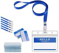 Gimars 30 Pcs Porte Badge Bleu Horizontal avec Lanière 45cm et Étiquettes | 10x8cm,PVC Transparent Imperméable,Crochet Rotatif,Fermeture à Glissière,Compatible Cartes(Identité, Accès, Crédit,Transport)
