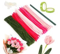 Gimars 300PCS Fil Chenille Multicolores, Kit de Cure Pipe pour Bouquet de Fleurs Tulipes, Fils Chenille avec Ruban et Papier de l'Emballage pour Loisirs Créatifs, Décorations, Artisanats Débutants
