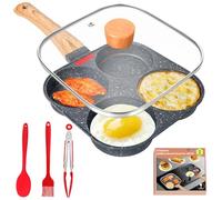 Gimars 5 en 1 Poêle à 4 Emplacements en Aluminium Antiadhésive avec Couvercle, Spatule, Brosse à Huile, Pince, Sans PFOA, Compatible Tous Feux Dont Induction, Idéale pour un Petit-déjeuner Rapide