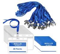 Gimars 50 Pcs Porte Badge Bleu Horizontal 10x8cm en PVC Transparent avec Lanière 45cm et Étiquettes, Parfait pour les Cartes d'Identité, Cartes de Crédit, Carte d'Accès, d’Étudiantes et de Transport