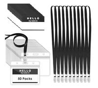 Gimars 50 Pcs Porte Badge Noir Horizontal 10x8cm en PVC Transparent avec Lanière 45cm et Étiquettes, Parfait pour les Cartes d'Identité, Cartes de Crédit, Carte d'Accès, d’Étudiantes et de Transport
