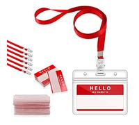 Gimars 50 Pcs Porte Badge Rouge Horizontal 10x8cm en PVC Transparent avec Lanière 45cm et Étiquettes, Parfait pour les Cartes d'Identité, Cartes de Crédit, Carte d'Accès, d’Étudiantes et de Transport