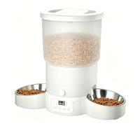 Gimars 5L Distributeur Croquettes Chat Automatique 2 Bols, Minuterie Programmable Gamelle Chat Automatique 1-6 Repas par Jour, Un Bouton Fonctionnement Facile pour Chien avec Enregistreur Vocal 10S