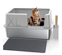 Gimars bac à litière en acier inoxydable avec tapis de litière pour chat, gris clair