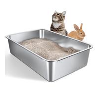 Gimars Bac à litière Extra Large en Acier Inoxydable épais - Facile à Nettoyer - Côté Haut antirouille - N'absorbe Pas Les odeurs - Bac à litière en métal pour Chats et Lapins