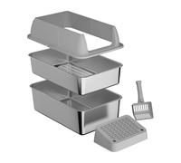 Gimars Bac à litière tamisant en acier inoxydable avec couvercle - Gris clair