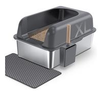 Gimars Bac à Litière XL en Acier Inoxydable, Grand Plateau à Litière en Métal de 20L avec Pelle à Litière et Tapis, Idéal pour Chats Moyens et Grands
