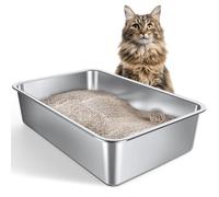 Gimars Bac à Litière XXL en Acier Inoxydable, Épais, Facile à Nettoyer, Antirouille, sans Odeurs, Parois Hautes, pour Chats et Lapins