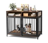 Gimars Cage décorative pour Chien avec tiroirs de Rangement - Niche d'intérieur très résistante pour Chiens de Petite, Moyenne et Grande Taille - 94 x 58 x 63 cm - Marron Rustique
