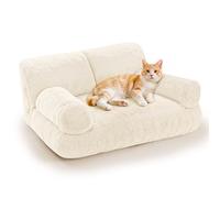 Gimars Canapé Lit pour Chat Grande Taille 10 % de Mousse en Plus, Lit Orthopédique Douillet avec Bords Relevés, Housse Amovible et Base Antidérapante,Blanc Lait