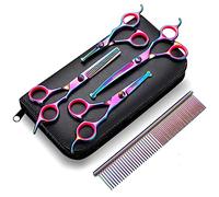 Gimars Ciseaux de toilettage professionnels 4CR 6 en 1 en acier inoxydable pour chiens avec pointe ronde de sécurité, ciseaux de toilettage robustes avec revêtement en titane pour chiens, chats