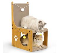 Gimars Grattoir Chat Carton en Forme de Chaise, Griffoirs pour Chats avec Balles et Tunnel Cachette, Protège-Meubles pour Chats d’Intérieur, Naturel