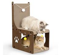 Gimars Grattoir Chat Carton en Forme de Chaise, Griffoirs pour Chats avec Balles et Tunnel Cachette, Protège-Meubles pour Chats d’Intérieur (Noyer)