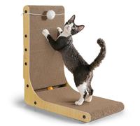 Gimars Griffoir Chat Carton en Forme de L 47 cm, Épais avec Boule à Grelot, Grande Taille à Fixer au Mur, Jouet pour Protéger Meubles et Canapés