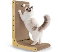 Gimars Griffoir Chat Carton en Forme de L 68 cm, Épais avec Boule à la Menthe, Grande Taille à Fixer au Mur, Jouet pour Protéger Meubles et Canapés