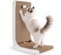 Gimars Griffoir Chat Carton en Forme de L 68cm, Épais avec Boules en Peluche et à Grelot, Grande Taille à Fixer au Mur, Jouet pour Protéger Meubles