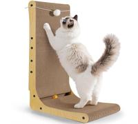Gimars Griffoir Chat Carton en Forme de L 68cm, Épais avec Boules en Peluche et à Grelot, Grande Taille à Fixer au Mur, Jouet pour Protéger Meubles