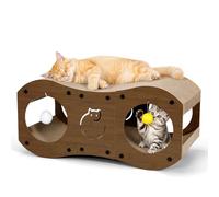 Gimars Griffoir Chat en Carton 3-en-1 avec Tunnel, Griffoir en Carton pour Chats avec Balles, Protection des Meubles, Style Bois (Noyer)