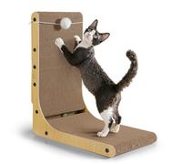 Gimars Rascador para Gatos Grandes en Forma de L de 47 cm, Tablero Rascador con Peluche y Bolas de Catnip, Rascador de Cartón para Montar en la Pared, Juguetes para Gatos para Proteger Muebles, Madera