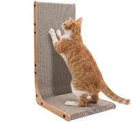 Gimars Griffoir pour Chat en Forme de L 58 cm, Lot de Planches à Griffer Stable en Carton Ondulé, Griffoir Vertical pour Protéger Meubles et Canapés, Durable, Bois