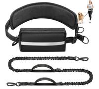 Gimars Laisse Canicross Chien Mains Libres avec Ceinture Réglable et Sac Banane, Laisse Élastique Antichoc Anti-Fuite avec Double Poignée Réfléchissante pour Promenade, Chiens 10-50 kg