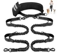 Gimars Laisse Canicross Chien pour 2 Chiens avec Ceinture Réglable et Sac Banane, Double Laisse Élastique Antichoc Anti-Fuite avec Poignées Réfléchissantes pour Promenade, Chiens 10-50 kg