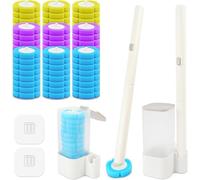 Gimars Lot de 2 Brosses de Toilettes Jetables avec 2 Supports Muraux, 2 Manches et 72 Têtes Eponge de Rechange, Kit Brosse Toilettes Suspendu, Nettoyage Hygiénique pour Toilettes,Salle de Bain et WC