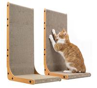 Gimars Lot de 2 Griffoirs pour Chat en Forme de L 58 cm, Planches à Griffer Stables en Carton Ondulé, Griffoir Vertical pour Protéger Meubles et Canapés, Bois