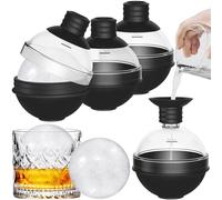 Gimars Lot de 4 Moules à Glaçons Sphériques en Silicone Noir - Grand Format 8,5x6,3cm avec Couvercle Entonnoir - Glaçons Parfaits pour Whisky/Cocktails (Démoulage Instantané & Sans BPA)
