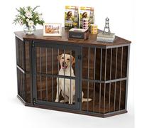 Gimars Meuble d’Angle pour Chien, Cage Décorative en Bois, Table d’Appoint Intérieure pour Chien de Petite et Moyenne Taille, Marron