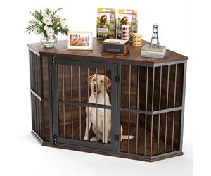 Gimars Meuble d’Angle pour Chien, Cage Décorative en Bois, Table d’Appoint Intérieure pour Chien de Petite et Moyenne Taille, Marron