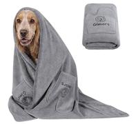 Gimars Serviette pour Chien Épaisse avec Poches pour Mains, Ultra-Absorbante, Serviette Microfibre Grande, Serviette Douce pour Animaux, 140 x 70 cm, Prise Facile pour Un Meilleur Contrôle