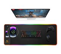 Gimars Tapis Souris RGB Gaming avec 15W Charge sans Fil Rapide, XXL 800x300x4mm Grand Mousepad avec 10 LED Modes d'Éclairage, Surface Lisse de Qualité Supérieure, Antidérapant pour Bureaux PC Bureau