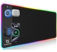 Gimars Upgrade Tapis De Souris XXL Gaming 3 en 1 RGB avec Charge sans Fil Rapide Magnétique 15W, 800x300x4mm Grand Mouse Pad RGB, 15 Modes Lumineux, Imperméable Antidérapant pour Bureau PC Gamer