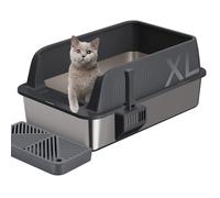 Gimars Bac à Litière XL en Acier Inoxydable, Grand Plateau à Litière en Métal de 20L avec Pelle à Litière et Pédale, Idéal pour Chats Moyens et Grands