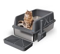 Gimars Bac à Litière XL en Acier Inoxydable, Grand Plateau à Litière en Métal de 20L avec Pelle à Litière et Pédale, Bac à Litière Idéal pour Chats Moyens et Grands