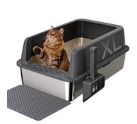 Gimars XXL Bac à Litière Chat en INOX 37L, Grande Capacité Anti-Fuite à Bords Hauts, Réduit Les Odeurs, Facile à Nettoyer avec Pelle et Tapis, pour Chatons, Gros et Grands Chats, 60×40×31 cm