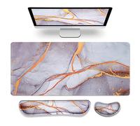 Gimars XXL 800x300mm Tapis de Souris 3 en 1 avec Repose Poignet Clavier Souris Ergonomique, Mémoire en Mousse Confortable pour Soulagement des Douleurs, Gaming, Bureau, Gris doré