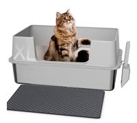 Gimars Bac à Litière XL en Acier Inoxydable, Bac à Litière en Acier Inoxydable Facile à Nettoyer et sans Odeur, Bac à Litière Étanche avec Pelle et Tapis