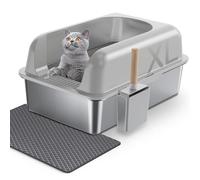 Gimars Bac à Litière XL en Acier Inoxydable, Grand Plateau à Litière en Métal de 20L avec Pelle à Litière et Tapis, Idéal pour Chats Moyens et Grands