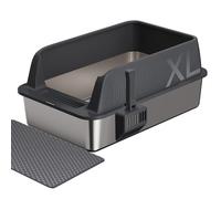 Gimars XXL Bac à Litière Chat en INOX 35L, Grande Capacité Anti-Fuite à Bords Hauts, Réduit Les Odeurs, Facile à Nettoyer avec Pelle et Tapis, pour Chatons, Gros et Grands Chats, 58×38×26 cm