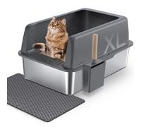 Gimars XXL Bac à Litière Chat en INOX 37L, Grande Capacité Anti-Fuite à Bords Hauts, Réduit Les Odeurs, Facile à Nettoyer avec Pelle et Tapis, pour Chatons, Gros et Grands Chats, 60×40×31 cm