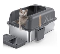 Gimars Bac à Litière XL en Acier Inoxydable, Grand Plateau à Litière en Métal de 20L avec Pelle à Litière et Pédale, Idéal pour Chats Moyens et Grands