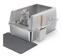 Gimars XXL Bac à Litière Chat en INOX 37L, Grande Capacité Anti-Fuite à Bords Hauts, Réduit Les Odeurs, Facile à Nettoyer avec Pelle et Tapis, pour Chatons, Gros et Grands Chats, 60×40×31 cm