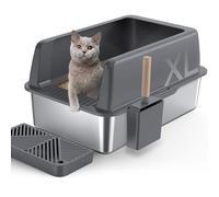 Gimars Bac à Litière XL en Acier Inoxydable, Grand Plateau à Litière en Métal de 20L avec Pelle à Litière et Pédale, Bac à Litière Idéal pour Chats Moyens et Grands