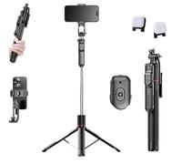 Gimbal Stabilizer - Master Every Move,2-in-1 Tripod & Selfie Stick, with 360° Anti-Shake & Bluetooth Remote, Portable 3-Axis Camera Stabilizer, for iPhone/Camera/Smartphone (Model B with Light)