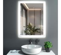 GIMBELEN Miroir de Salle de Bain avec éclairage, 50 x 70cm Miroir LED Salle de Bain avec Interrupteur à Bouton, 2 Couleurs de lumière, 3000K / 6500K