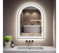 GIMBELEN Miroir de salle de bain avec éclairage - 80 x 60 cm - Noir - Miroir de salle de bain avec éclairage - 3 couleurs de lumière - Intensité variable - Interrupteur tactile - Arche