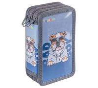 gimboo Trousse d’école/avec équipement/3 Compartiments/Bulldog/Grise